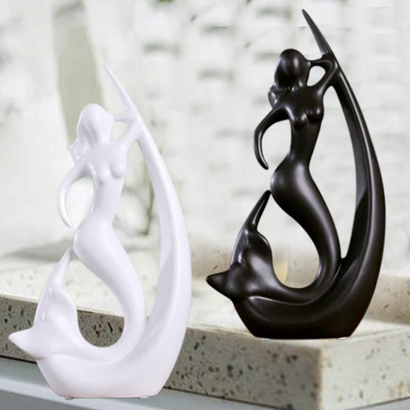 Home Decor Ceramic Creative Mermaid Shape Home Decor Figurine (Pack of 1, Black & White)