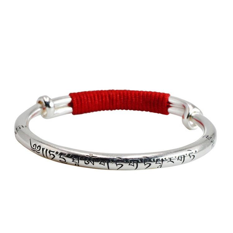 Zuyin S999 Retro Ethnic Style Scripture Children's Push Pull Bracelet with Pure Silver Baby Full Month Birthday Gift