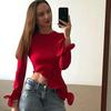 Street Irregular Ruffled Flare Sleeve Casual T-shirt for Women Fashion Elegant O Neck Slim Fit T-Shirt Women Solid Simple Y2K Female Tee Tops 26190