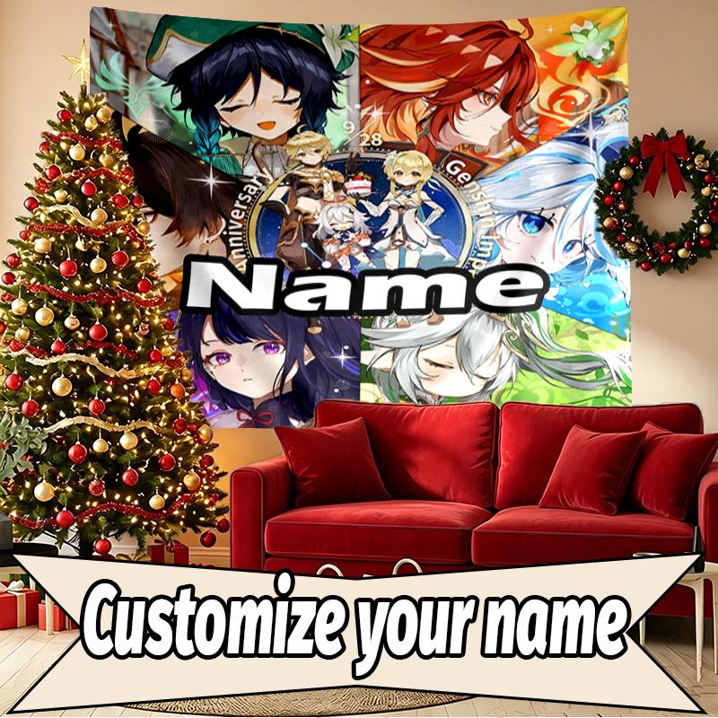 Custom Name Personalized Genshin Impact Print Tapestry, Wall Art Decor, Bedroom, Dorm, Apartment, LivingRoom, Party Backdrop, Gift for Birthday