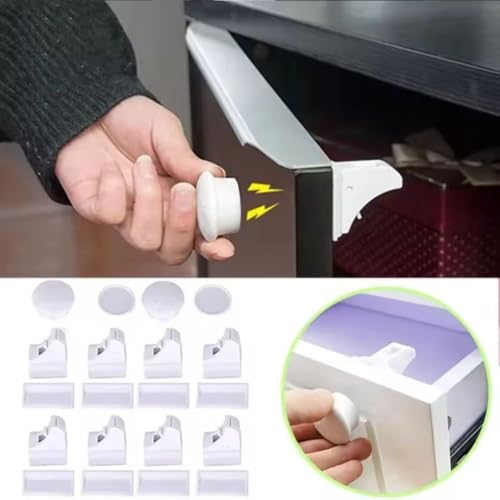 10 Pack Magnetic Child Safety Cabinet Locks with 2 Keys, No Drilling Invisible Adhesive Baby Proofing Drawer Latches for Cabinets & Cupboards