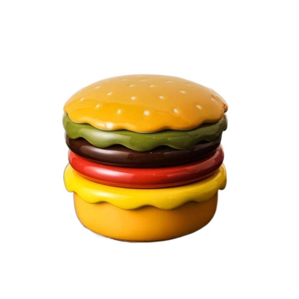 Food-grade Glaze Burger Shape Ceramic Plate Set Stackable 6-Layer 6 in 1 Sauce Bowl Set Space Saving Easy To Clean
