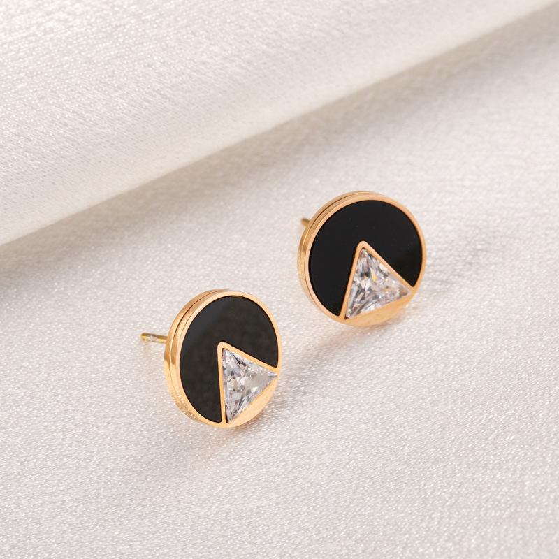 Простые круглые треугольные серьги-гвоздики с черным цирконием для женщин, высококачественные ювелирные изделия из нержавеющей стали с сохранением цвета, женские украшения