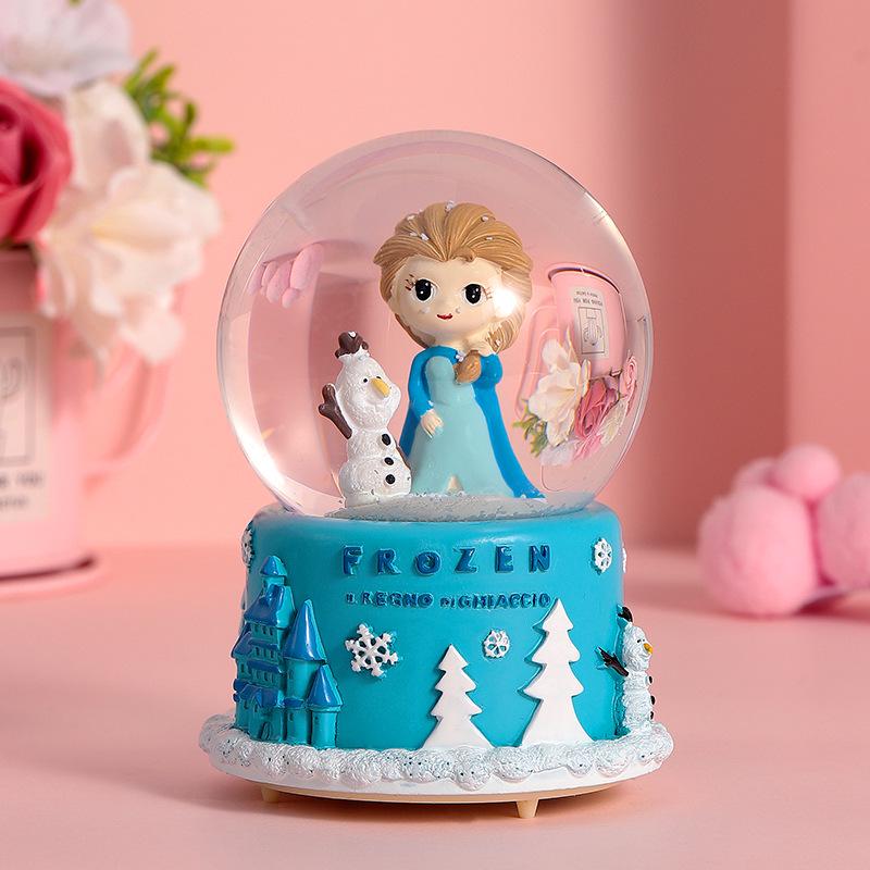 Cartoon Couple Crystal Ball Resin Snow Globe Music Box Toy