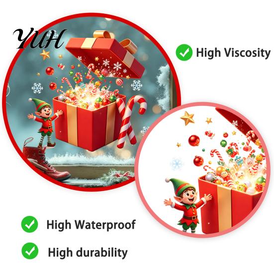 Seasonal Home Accents Christmas Elf Gift Box Static Window Clings, Reusable Stickers, Holiday PVC Glass Decals Candy Cane Snowflake Stickers for Shop