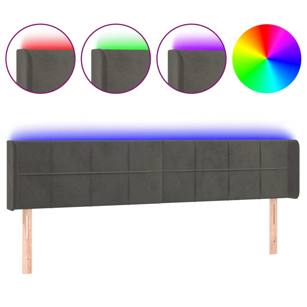 LED Headboard Dark Grey 183 x 16 x 78 88 cm Velvet