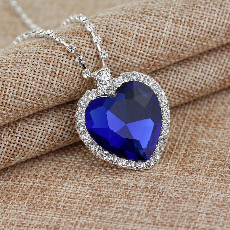 Titanic Heart of The Ocean Sapphire Crystal Chain Necklace Pendant Plate Jewelry