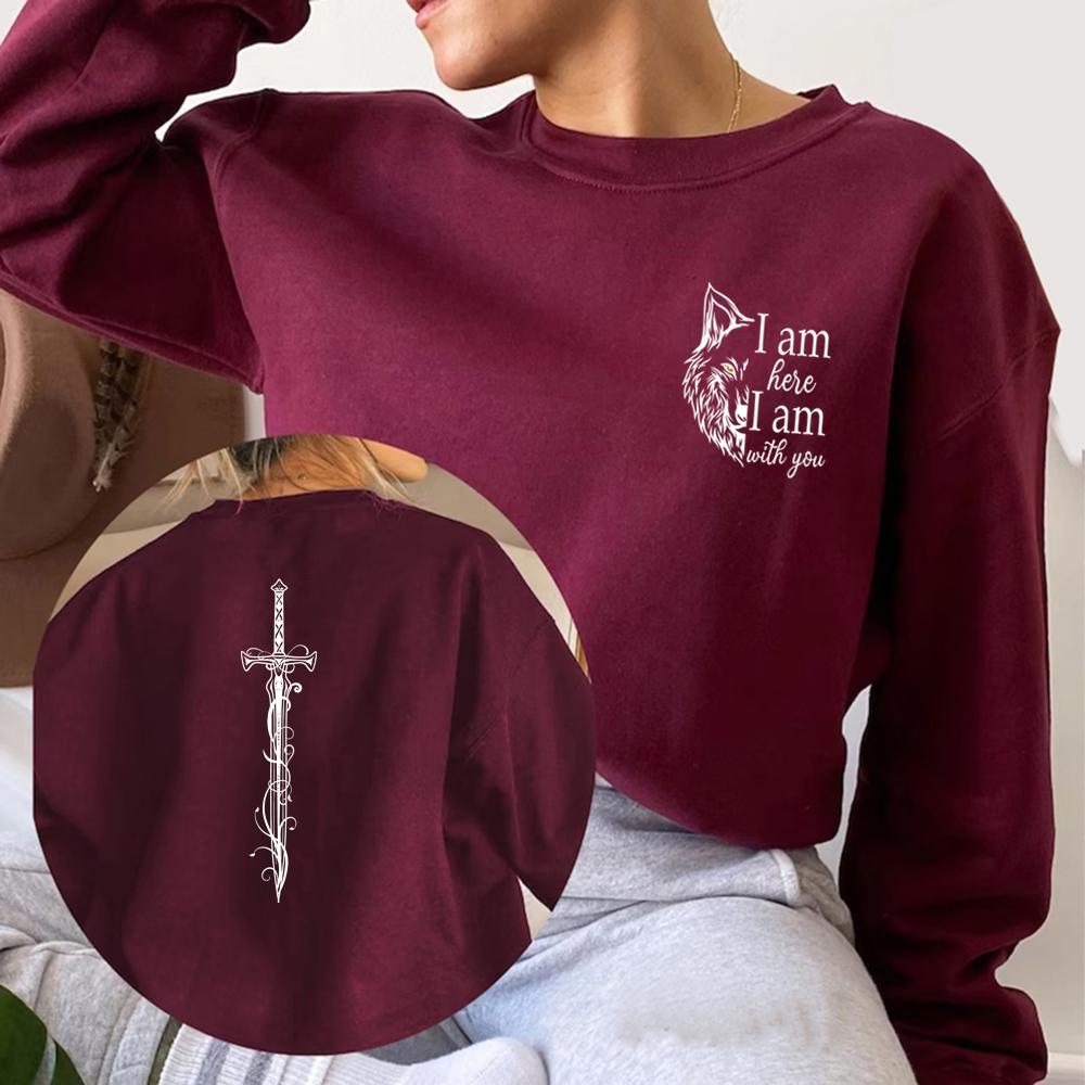 Толстовка «Я здесь, я с тобой» с надписью «Трон из стекла» Толстовка с капюшоном унисекс с длинным рукавом и круглым вырезом Ретро-пуловер