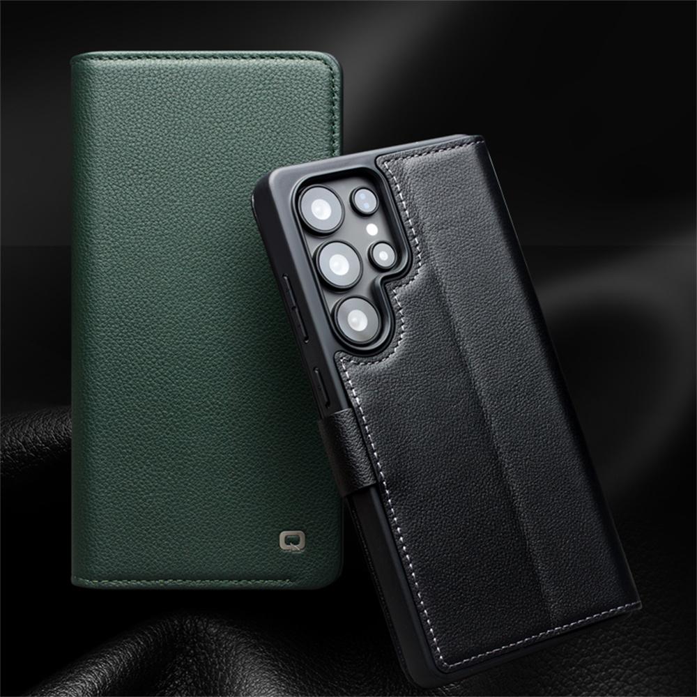 QIALINO For Samsung Galaxy S25 Ultra Wallet Case Genuine Cow Leather Flip Stand Phone Cover