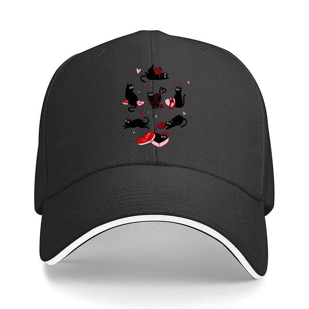 Valentine Black Cats Heart Box Love XOXO Yarn Sandwich Baseball Cap Unisex Women Sun Cap Outdoor Workouts Hat