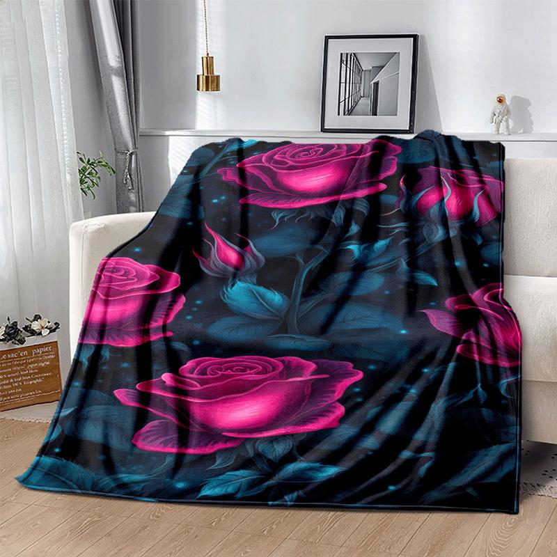 1pc Rose Printing Lightweight Flannel Blanket, Comfortable and Warm Blanket, for Camping Sofa Bed and Couch Office, Suitable for Gift Blanket