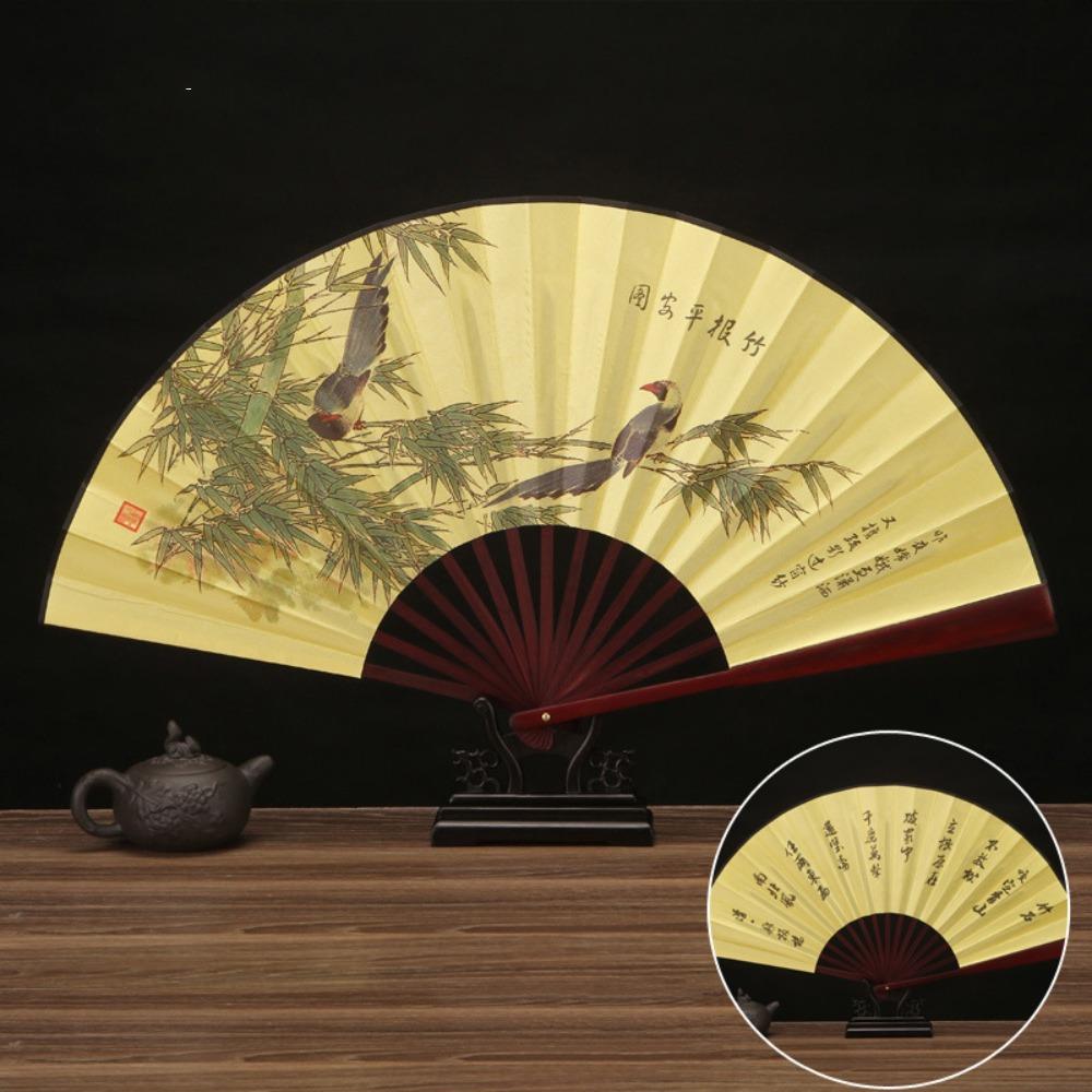 Ancient 33.33CM Folding Fan Chinese Vintage Style Large Silk Fan Classical Hand Fan