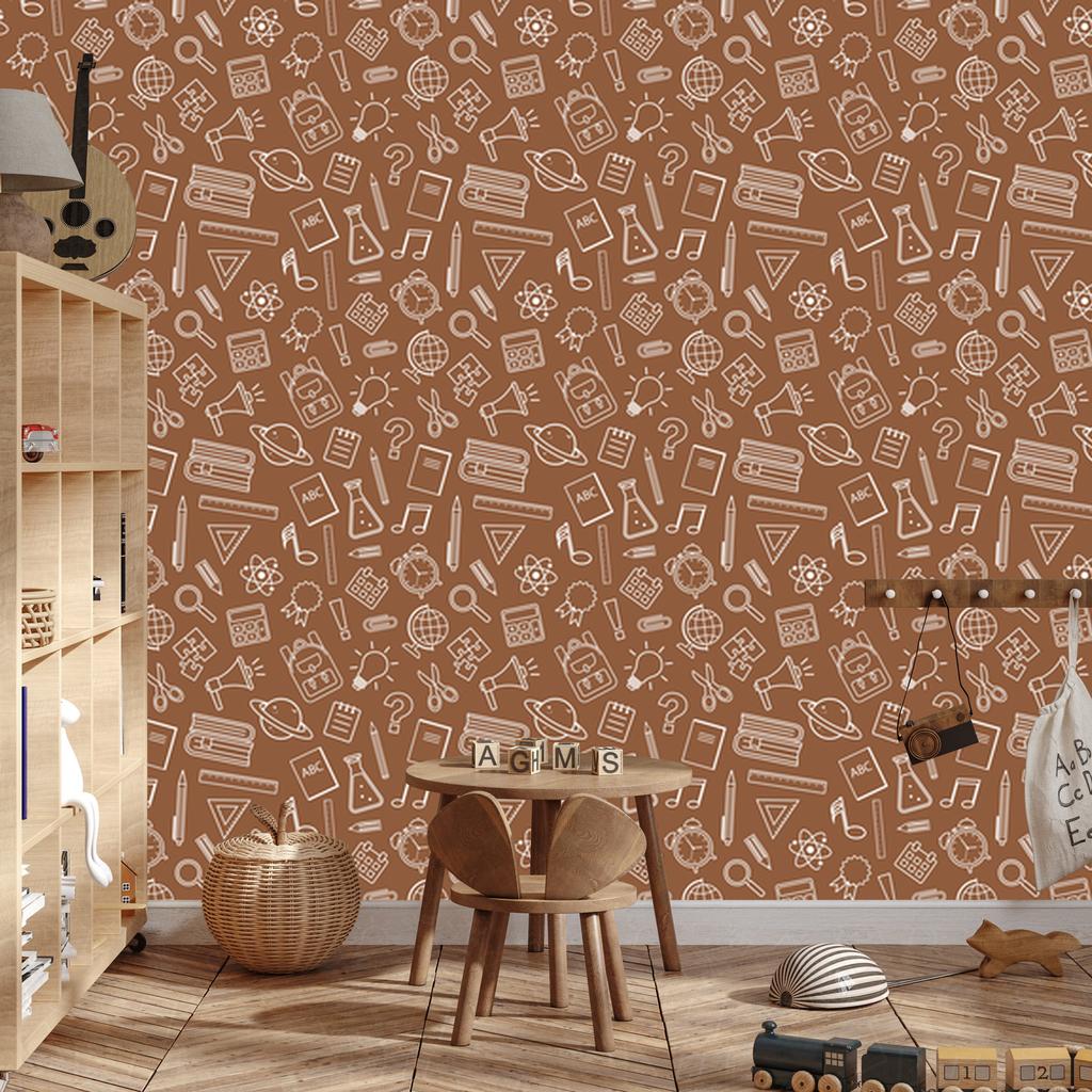 School Supplies Wallpaper Orange and Beige for Living Room and Bedroom 50x1000