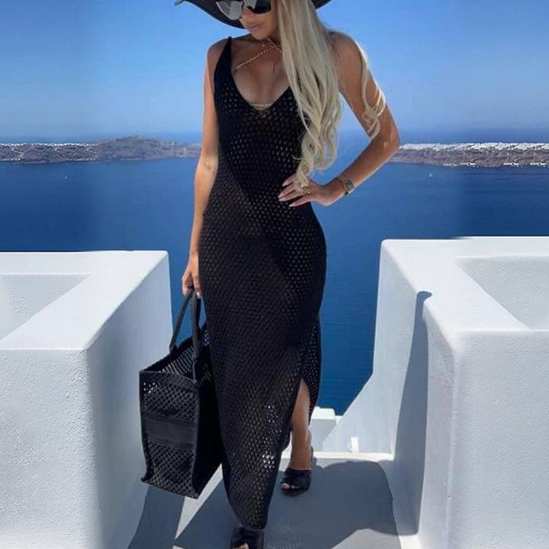 Пляжная блузка-платье с полым вырезом на спине, вязаная, для женщин