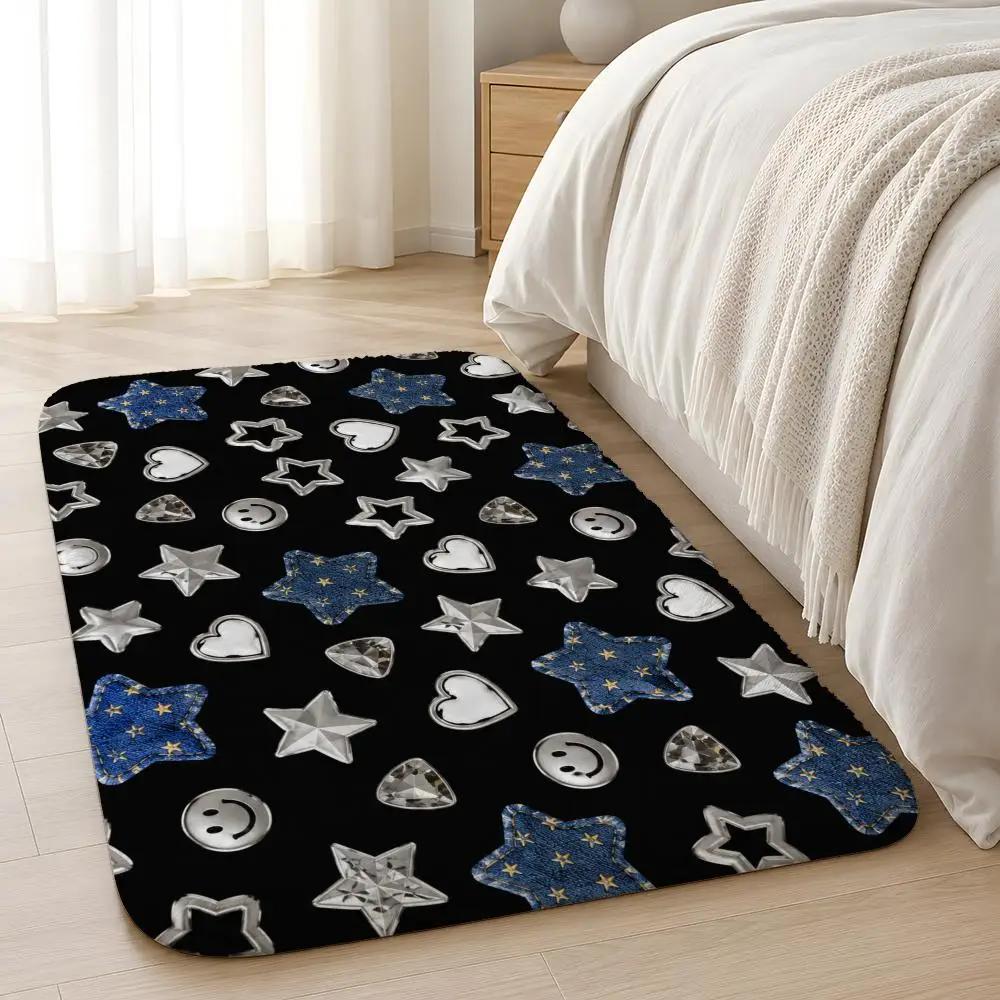 Midnight Charm Club Floor Mat Machine Washable Soft Flannel Area Rug, Non-Slip Absorbent Floor Mat for Living Room Bedroom