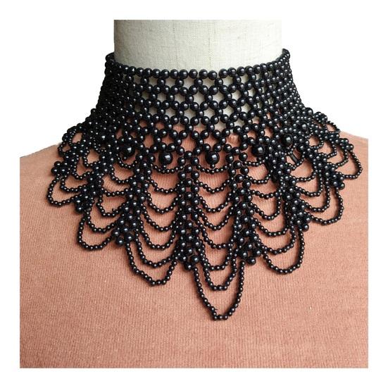 Imitation Pearl Fake Collar Necklace Hollow Design Multi Layer Detachable Collar Solid Color Dress
