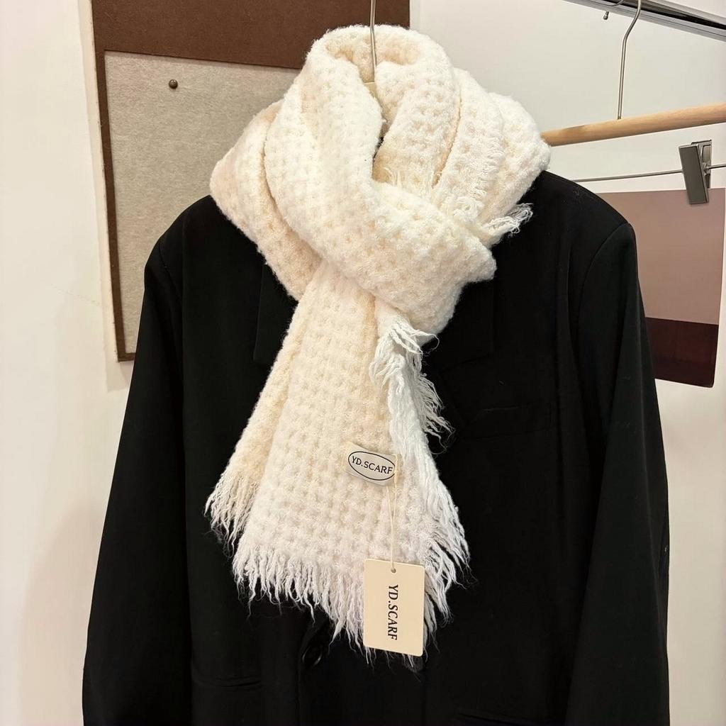 South Korea's original single winter waffle scarf women's fringed edge solid color daily versatile shawl with warm scarf