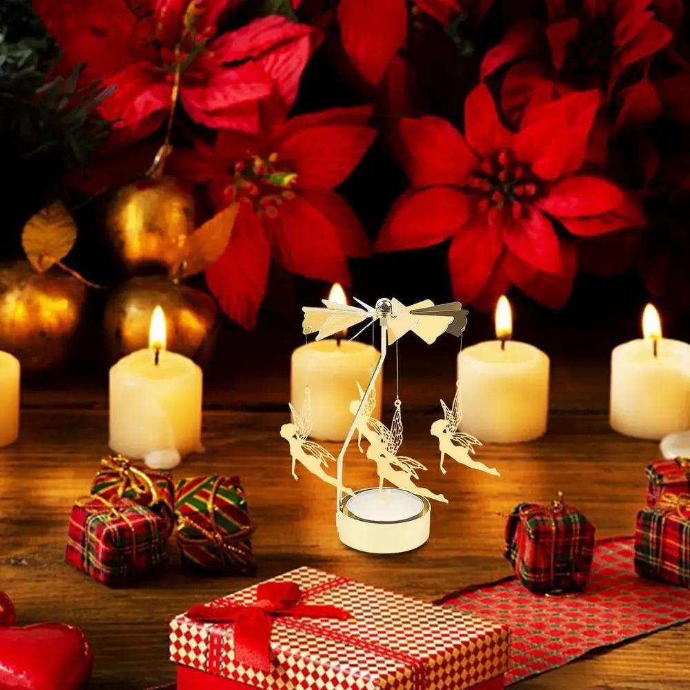 Gold Silver Christmas Rotating Candle Holder Metal Rotating Candlesticks  Party