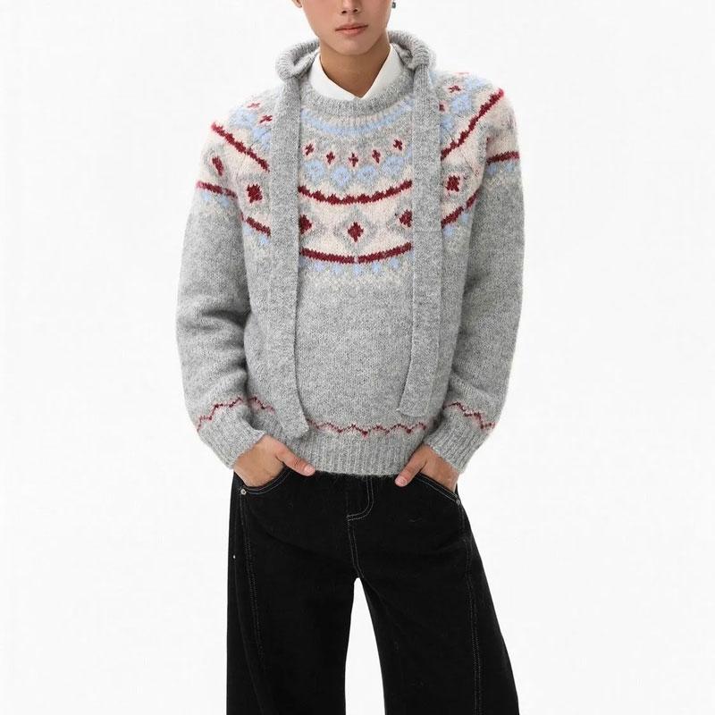 Повседневные американские рождественские пуловеры в стиле Fair Isle, вязаная мужская одежда, с круглым вырезом, осенне-зимние, свободные, винтажные, с длинным рукавом