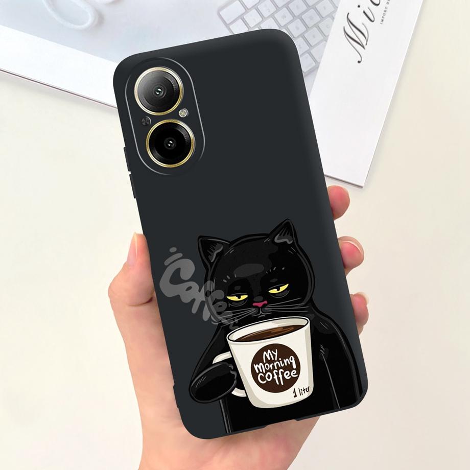 Case For Oppo Realme C67 4G RMX389 Phone Cases Black Cat Moon Night Soft Silicone Shockproof Back Cover For RealmeC67 4G Funda