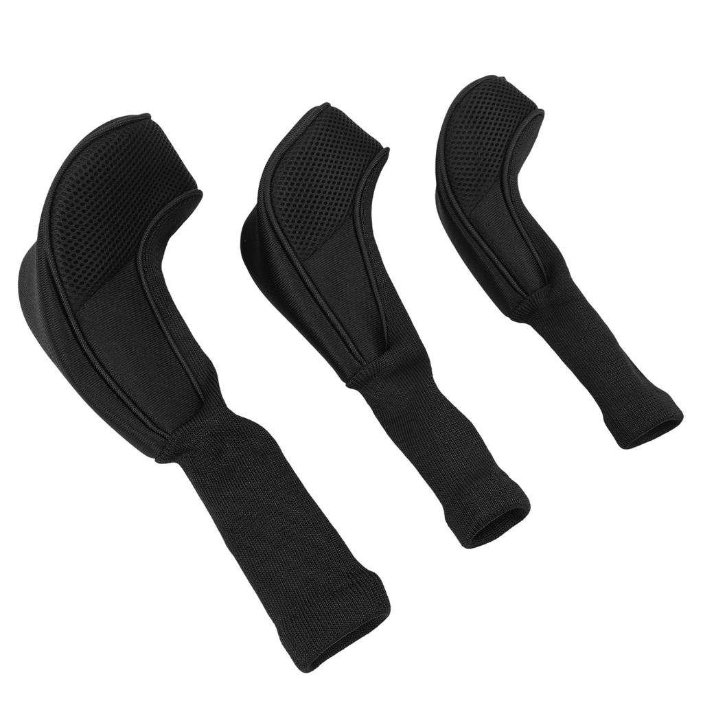 3Pcs Golf Club Head Covers 1 3 5 UT Breathable Mesh Long Neck Portable Golf Club Headcovers Set for Men Women Black