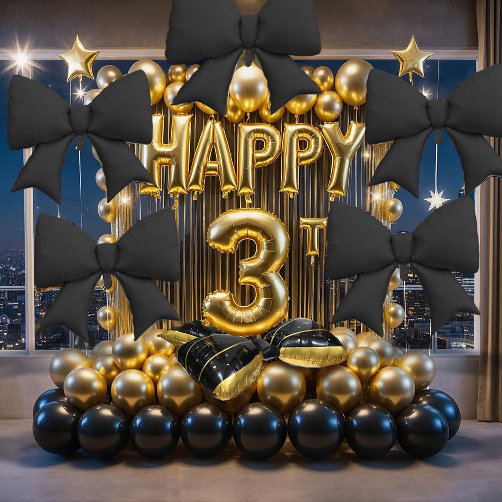 2-Pack Matte Black Bow Aluminum Foil Balloons, Suitable for Birthday Parties, Halloween, Engagement Weddings, Bow-Themed Birthday Parties,