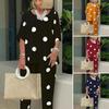 1 Set Blouse Pants Dot Print Elastic Waist Summer Bohemian Relaxed Fit Outfit Two Piece Suit Set