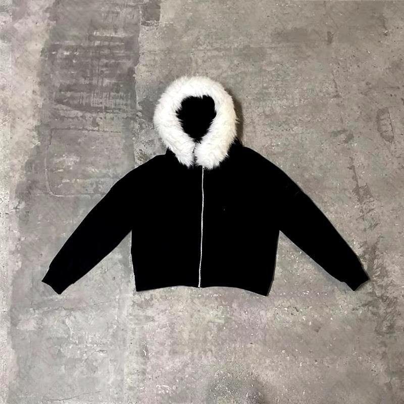 ROADVIBE Fluffy Hat Hoodie Solid Color Casual Long Sleeve Hoodie Retro Coat Street Trend Y2k