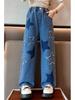 2023 Spring Girls' Star Patch Wide-Leg Jeans - Trendy Children's Fashion for Medium & Large Sizes