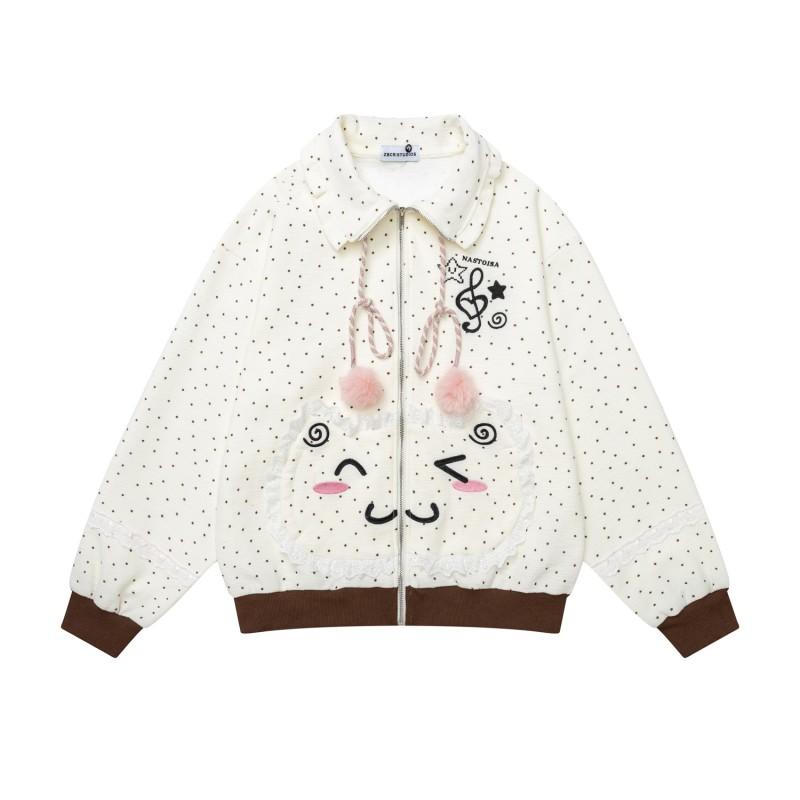 Womens Cute Cat Embroidered Zip Up Hoodie Stand Collar Loose Casual Sweatshirt Fall