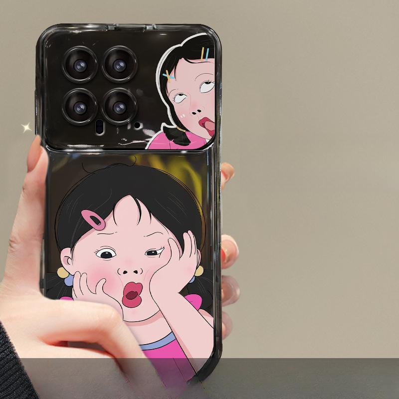Подходит для Xiaomi 14/13pro Чехол для мобильного телефона Redmi K70/60 Милая забавная подвеска для девочки Силиконовый откидной зеркальный чехол