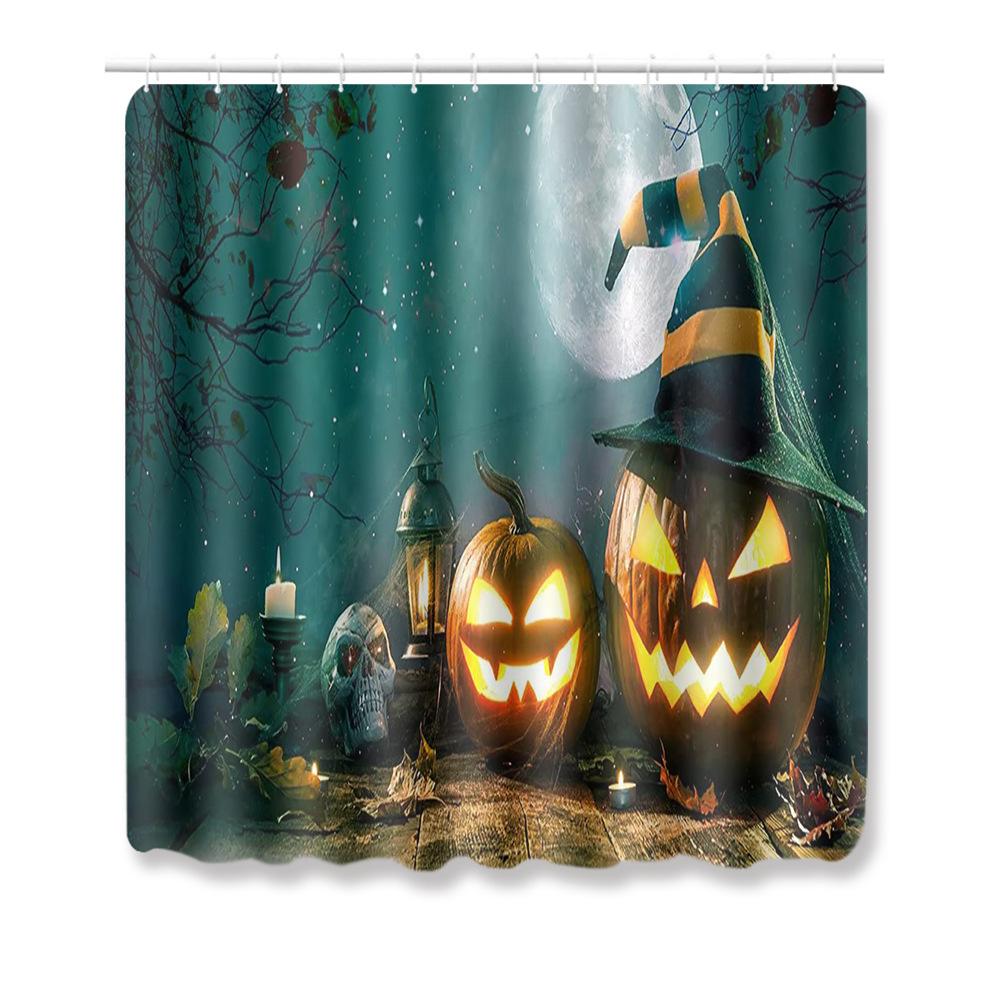 Halloween Shower Curtain Floor Mat Combination Four-Piece Set Bathroom Toilet Carpet Shower Room Foot Mat