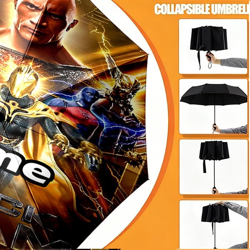 Custom Name Personalized Black Adam Print Umbrella, Auto Open Close, 8‑Rib Sturdy Frame, Commute Camping Hiking Use, Birthday Gift