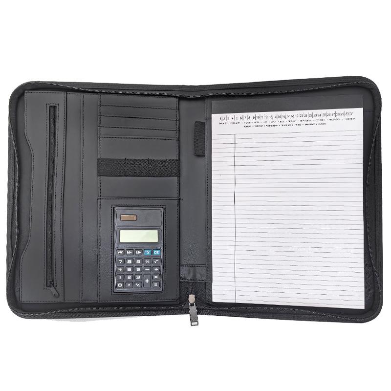 A4 PU Leather Business Folder with Calculator and Zipper