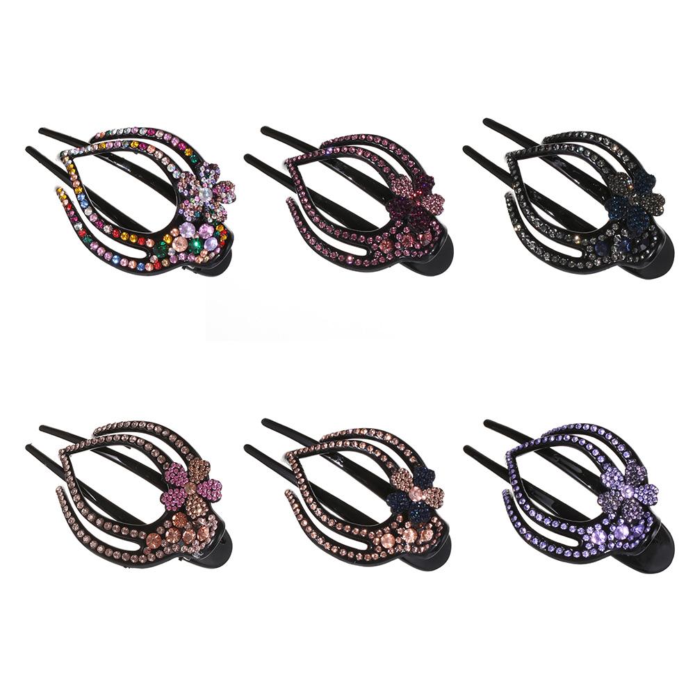 Women Flexible Styling Tool Hairpins Heart Flower Rhinestone Hair Clip Hollow Claws Acrylic