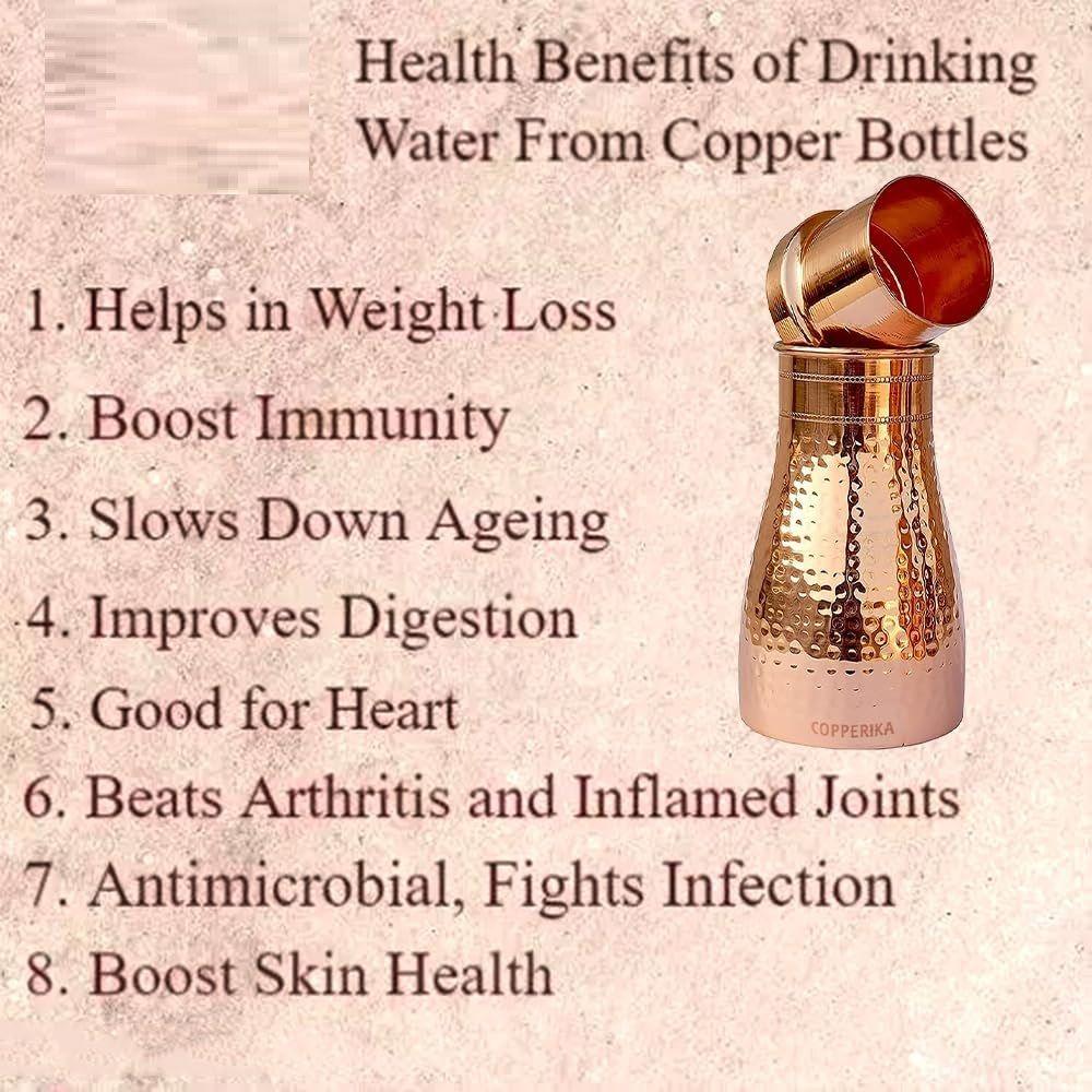 Набор для спальни: кованая медная бутылка для воды 1000 мл + медный стакан (Упаковка из 2-300 мл каждая) Оригинальная Тяжелая Сборка