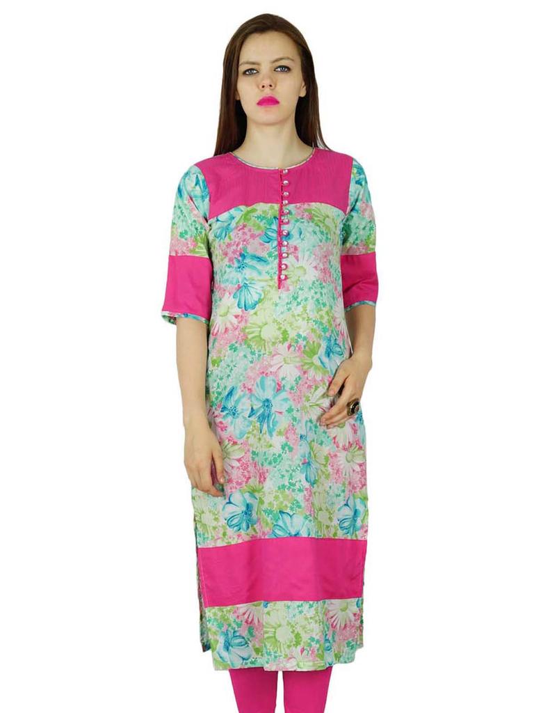 Bimba Women Cotton Kurti 3 4 Sleeve Kurta Long Indian Blouse Tunic