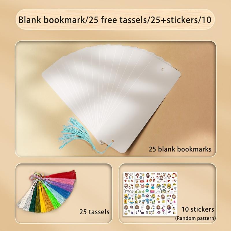 25 Watercolor Paper Bookmarks Blank Creative Hand-drawn Labels with Colored Tassels for DIY Coloring Powder Acrylic and Watercolor Art Projects