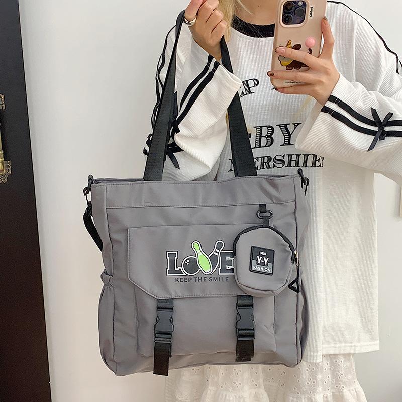 Campus Style Simple Solid Color Large-Capacity Make-Up Bag Student Backpack Leisure Literary Shoulder Bag Hand-Held Schoolbag