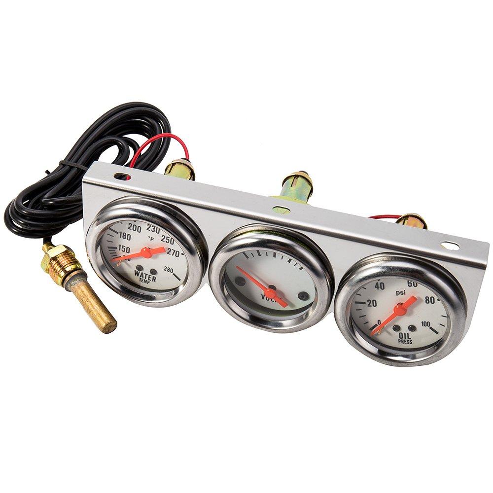 Triple Gauge Kit Oil/Volt/Water Gauge 2'' Universal Chorme Fahrenheit Water Temperature Temp Gauges Ammeter Gauges Set 3 in 1 Car Meter Auto (1)