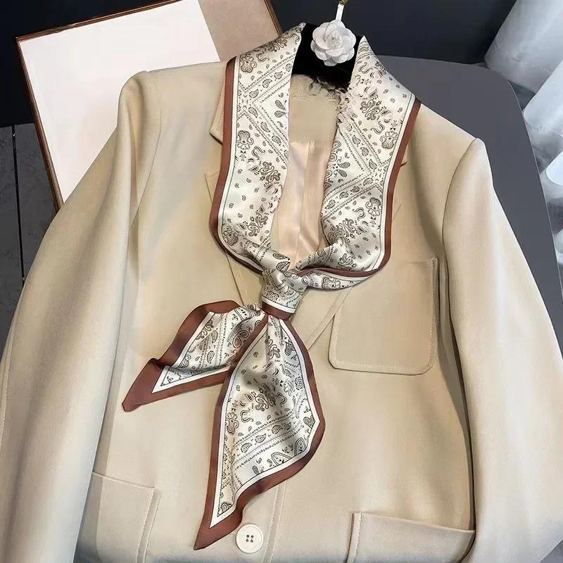 Luxury Design Zebra In Flowers Women Scarf Luxury Silk Scarf Fashion Hair Headband Foulard Skinny Bag Scarves Neckerchief Lady