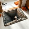 Washable Kitchen Rug 3D Skeleton Halloween Rug, Spooky Optical Illusion Entrance Depth Unique Holiday Home Accents Pattern Non-Slip Floor