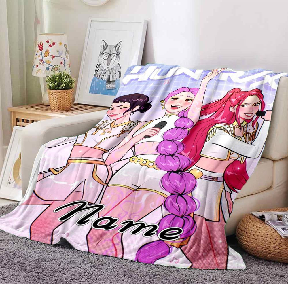 Custom Name K-Pop Hunters Flannel Blanket Throw Blanket Soft Warm Sofa Bed home Decor Unique Gift