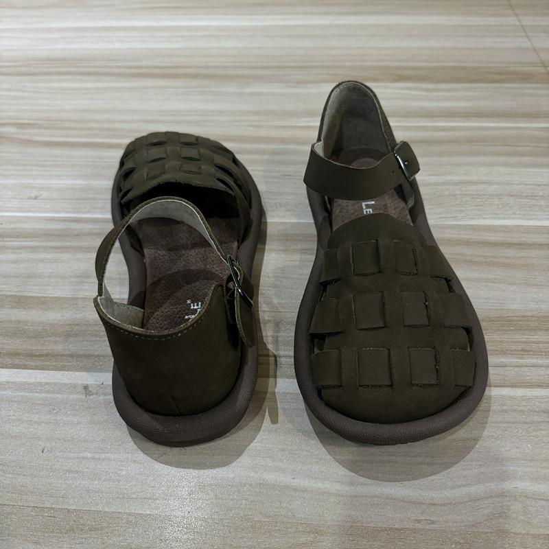 Johnature Genuine Leather Casual Sandals Women Versatile Soft Sole Breathable Comfortable Flats Shoes