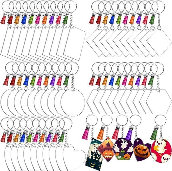 Акриловые заготовки, брелки оптом, 20/40/80 шт. в комплекте, акриловый орнамент, прозрачные заготовки, кисточки, брелок для ключей, прыгающие кольца для изготовления винила, брелок «сделай сам»