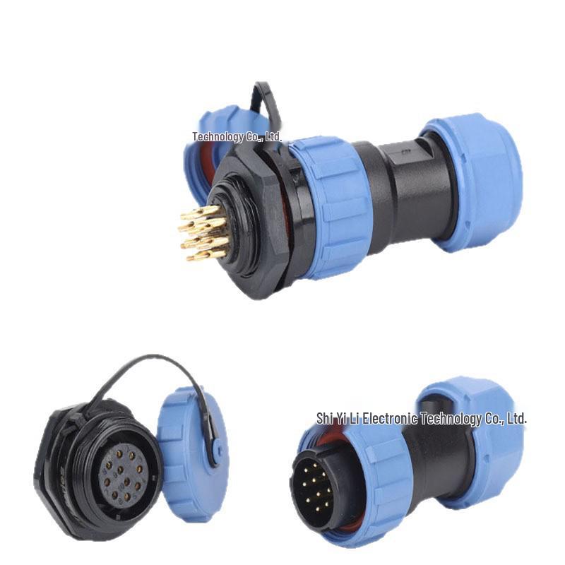 SP17 23-Pin Aviation Connector: Rear Nut, Round Socket, 4-Hole, IP68 Waterproof.
