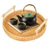 Round Shape With Handle Fruit Cake Wicker Basket Handwoven Rattan Storage Tray Breakfast Bread Food Plate Dinner Serving Tray
