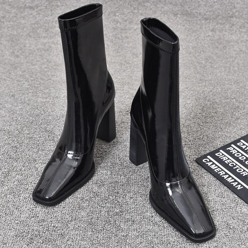 Pointed Toe Women Ankle Boots Leather High Heels Fashion Shoes Chunky Winter Sexy Chelsea Boots 2024 Trend Goth Botas De Mujer