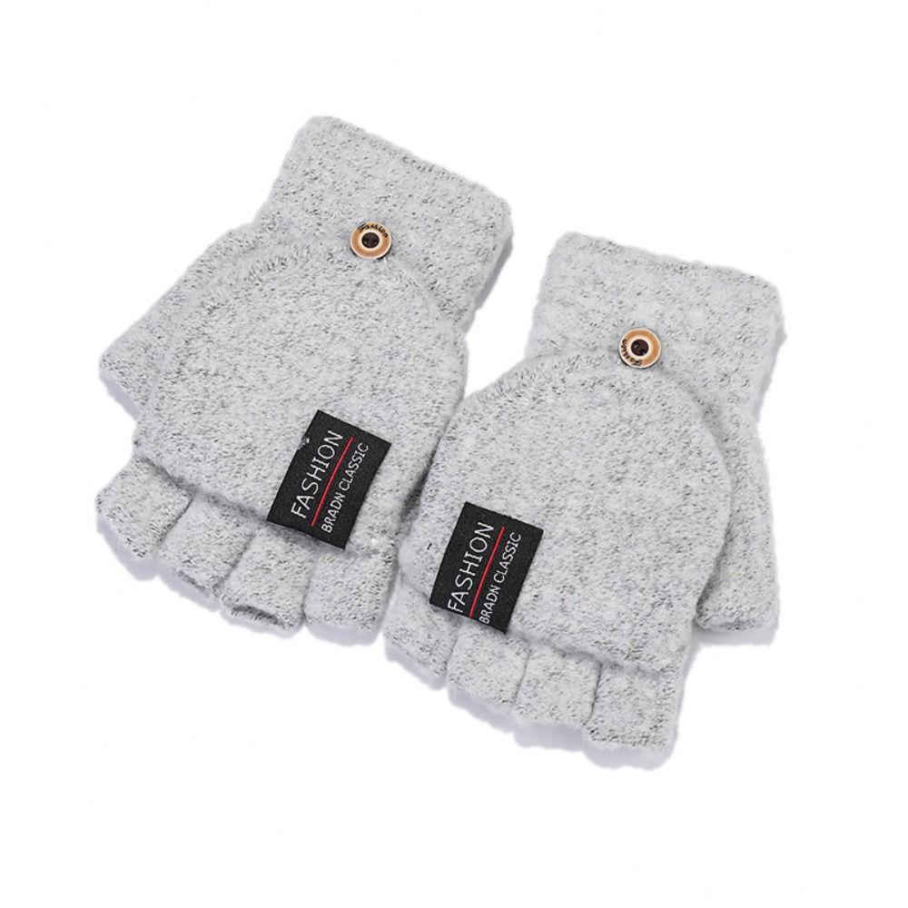 Unisex Winter Warm Imitation Cashmere Thicken Flip Mittens Fingerless Gloves Half Finger Gloves