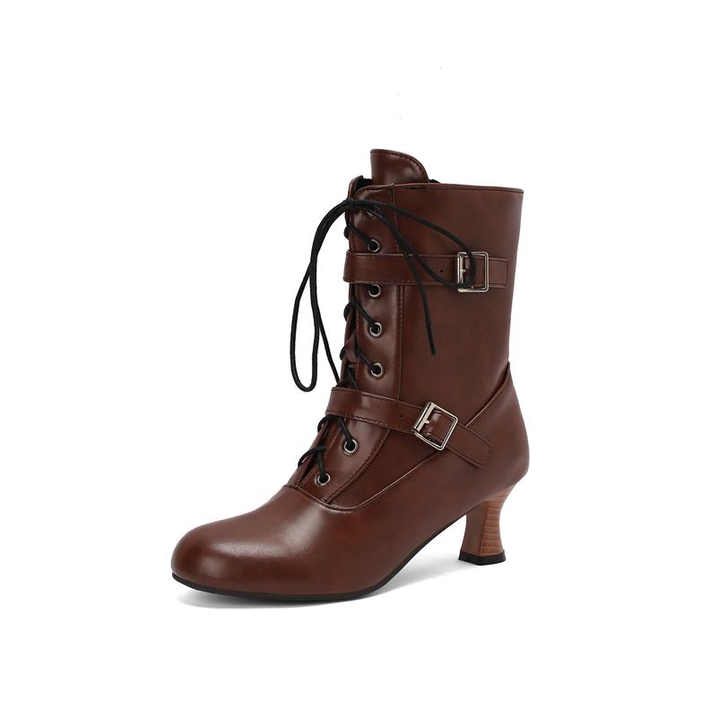 FOREADA Женские ботильоны с круглым носком, на высоком каблуке-рюмочке, на шнуровке с пряжкой, на молнии, короткие ботинки, женская модная обувь, зимние, зеленые, белые, 46